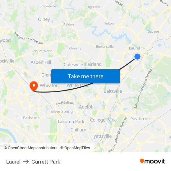 Laurel to Garrett Park map