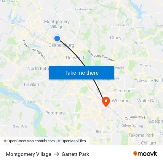 Montgomery Village to Garrett Park map