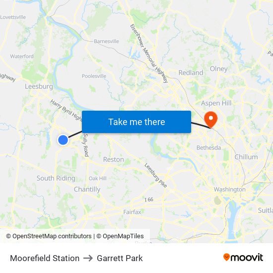 Moorefield Station to Garrett Park map