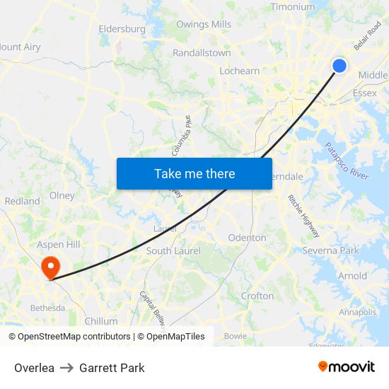 Overlea to Garrett Park map
