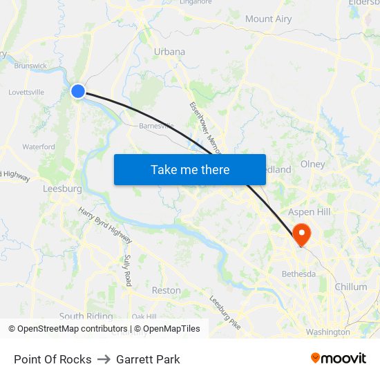 Point Of Rocks to Garrett Park map