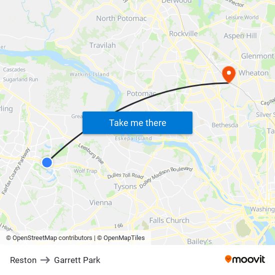 Reston to Garrett Park map