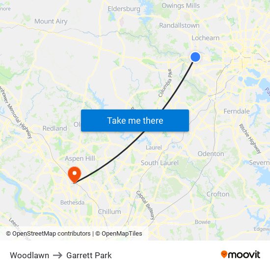 Woodlawn to Garrett Park map