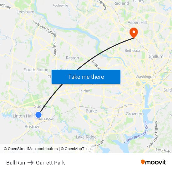 Bull Run to Garrett Park map
