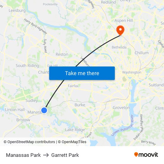 Manassas Park to Garrett Park map