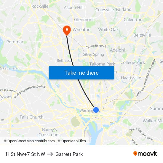 H St Nw+7 St NW to Garrett Park map