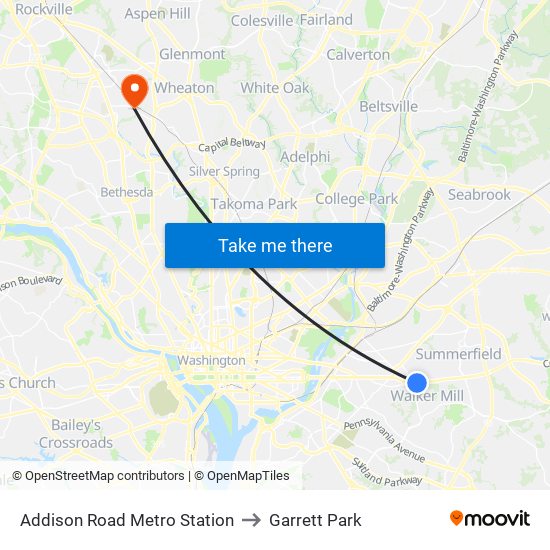 Addison Road Metro Station to Garrett Park map