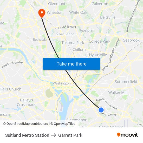 Suitland Metro Station to Garrett Park map