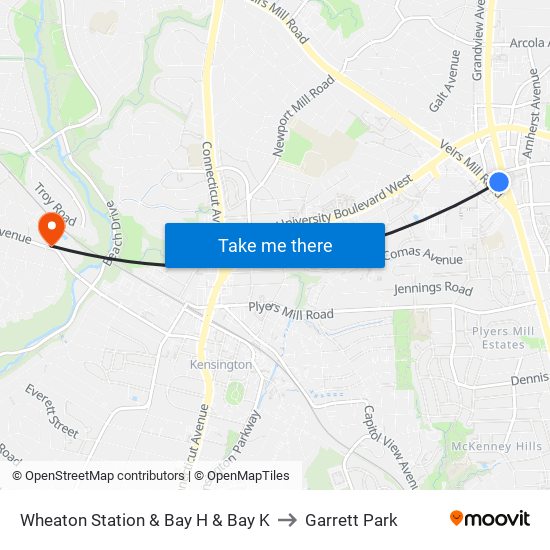 Wheaton Station  & Bay H & Bay K to Garrett Park map