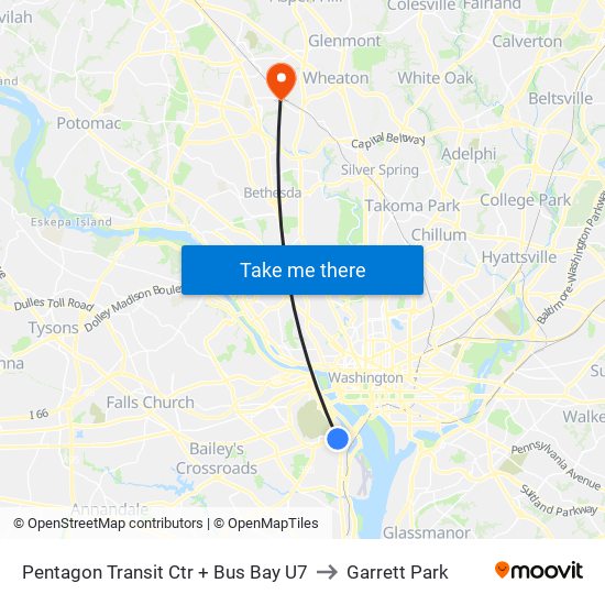 Pentagon Transit Ctr + Bus Bay U7 to Garrett Park map