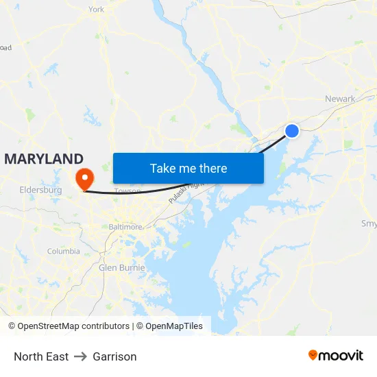 North East to Garrison map