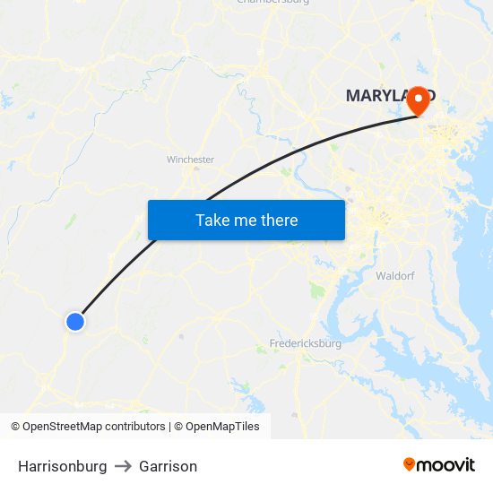 Harrisonburg to Garrison map