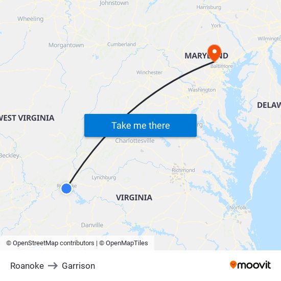 Roanoke to Garrison map
