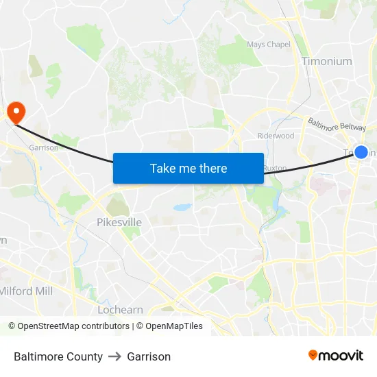 Baltimore County to Garrison map