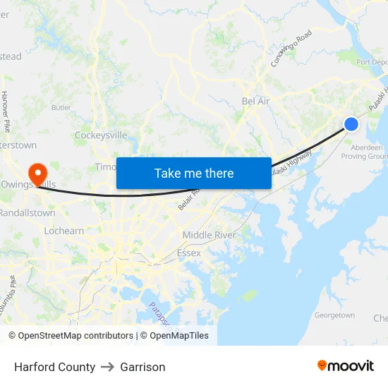 Harford County to Garrison map