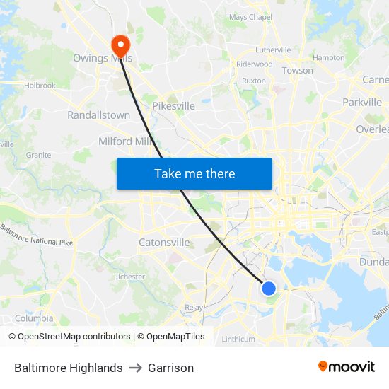 Baltimore Highlands to Garrison map