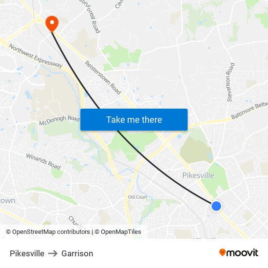 Pikesville to Garrison map