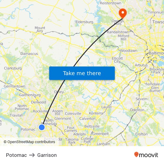 Potomac to Garrison map