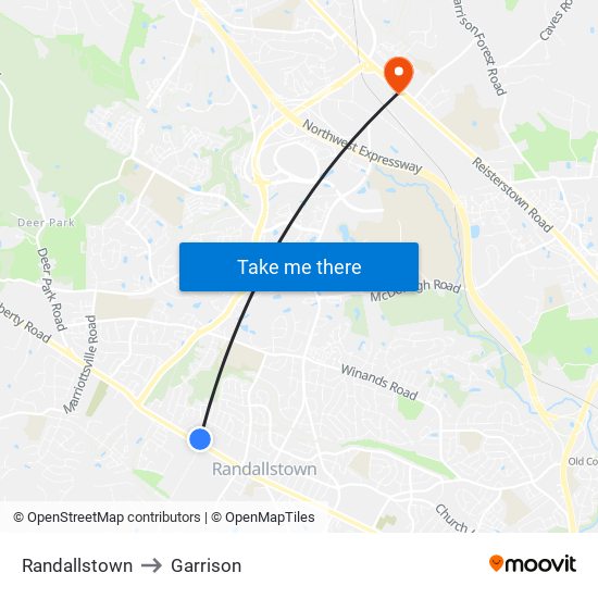 Randallstown to Garrison map