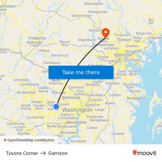 Tysons Corner to Garrison map