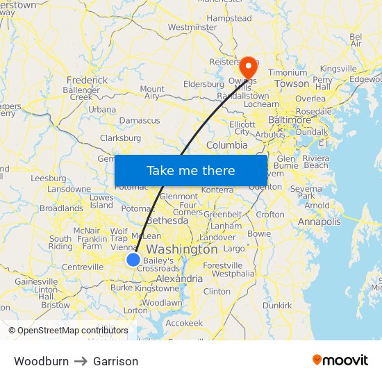 Woodburn to Garrison map