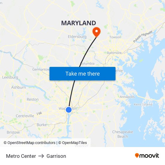 Metro Center to Garrison map