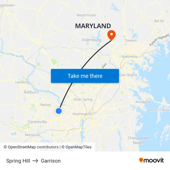 Spring Hill to Garrison map