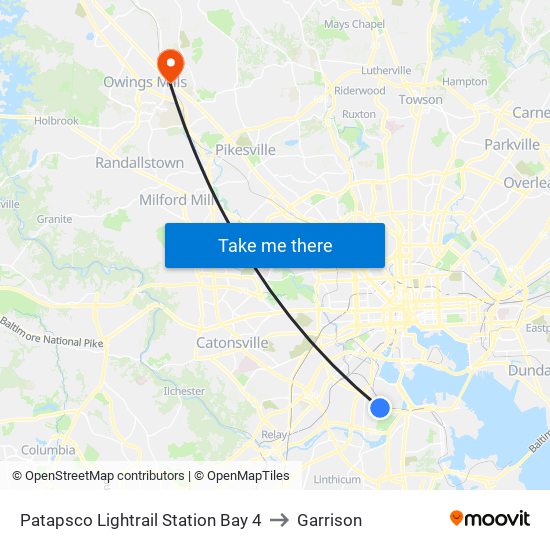 Patapsco Lightrail Station Bay 4 to Garrison map