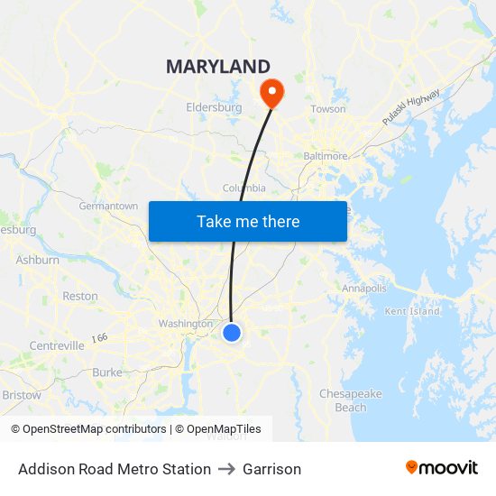 Addison Road Metro Station to Garrison map