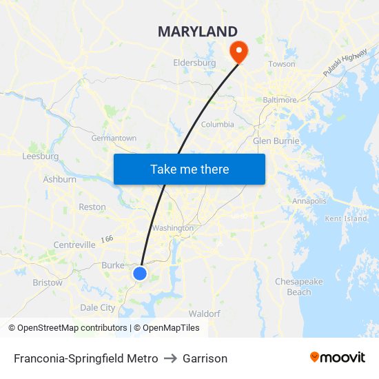 Franconia-Springfield Metro to Garrison map