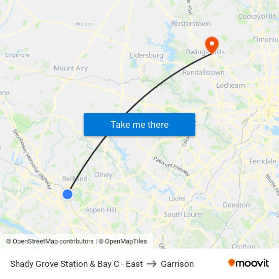 Shady Grove Station & Bay C - East to Garrison map