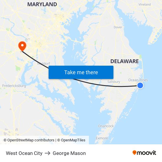 West Ocean City to George Mason map