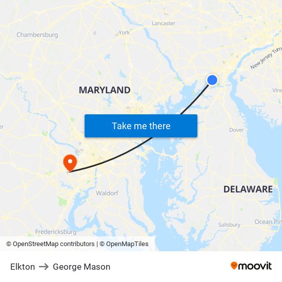 Elkton to George Mason map