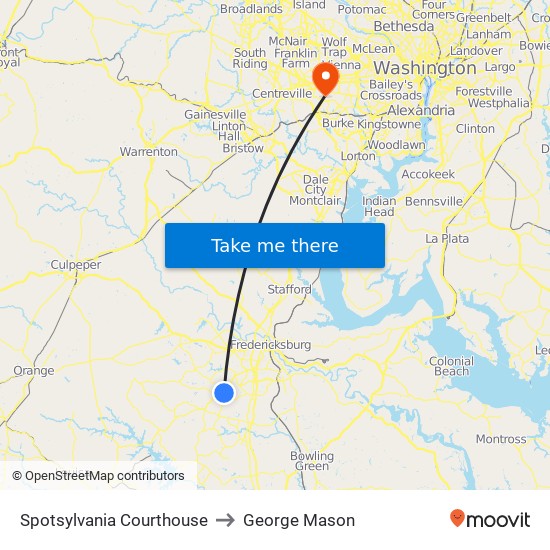 Spotsylvania Courthouse to George Mason map