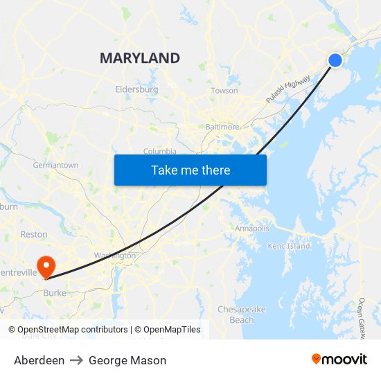 Aberdeen to George Mason map