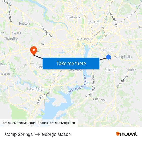 Camp Springs to George Mason map