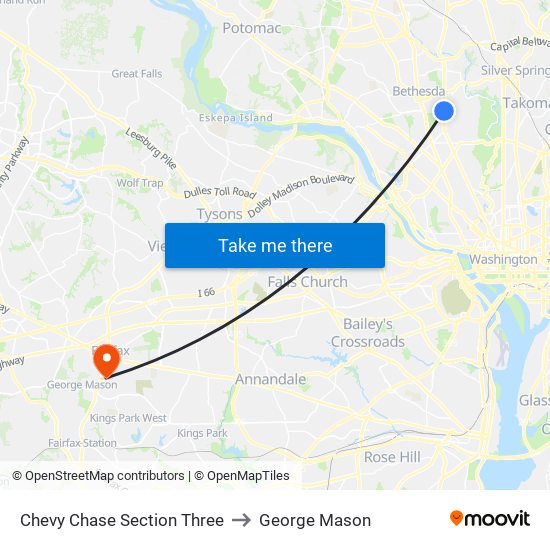 Chevy Chase Section Three to George Mason map