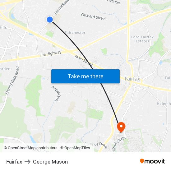 Fairfax to George Mason map