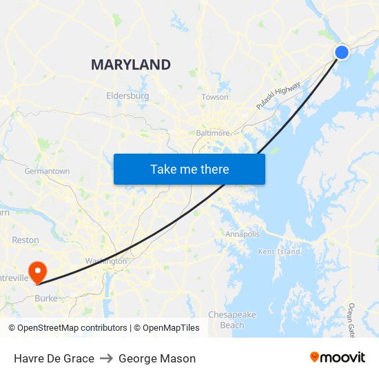 Havre De Grace to George Mason map