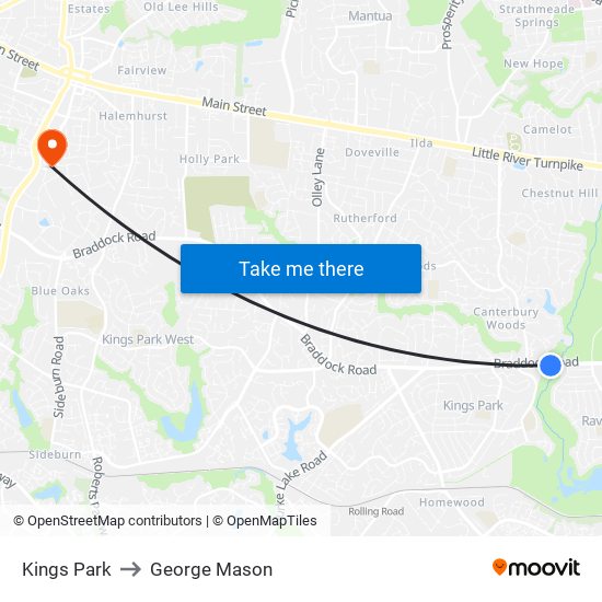 Kings Park to George Mason map