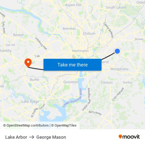 Lake Arbor to George Mason map