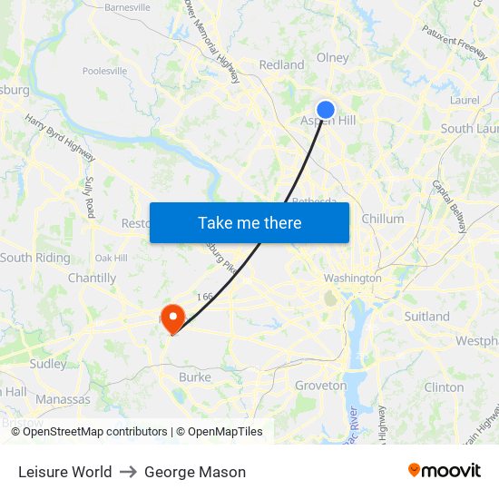 Leisure World to George Mason map