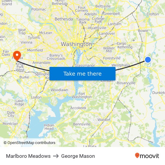 Marlboro Meadows to George Mason map