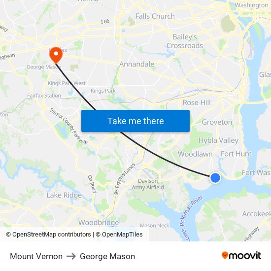 Mount Vernon to George Mason map