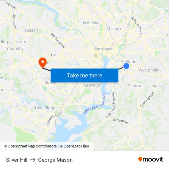 Silver Hill to George Mason map