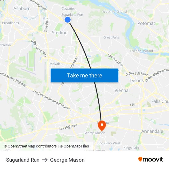 Sugarland Run to George Mason map