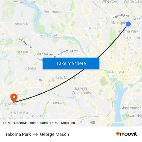 Takoma Park to George Mason map