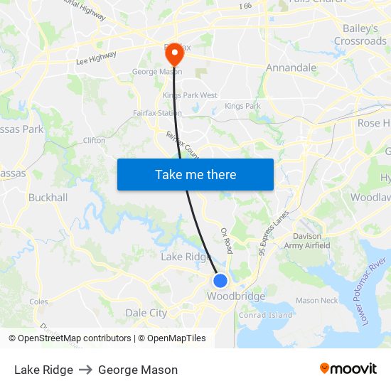 Lake Ridge to George Mason map