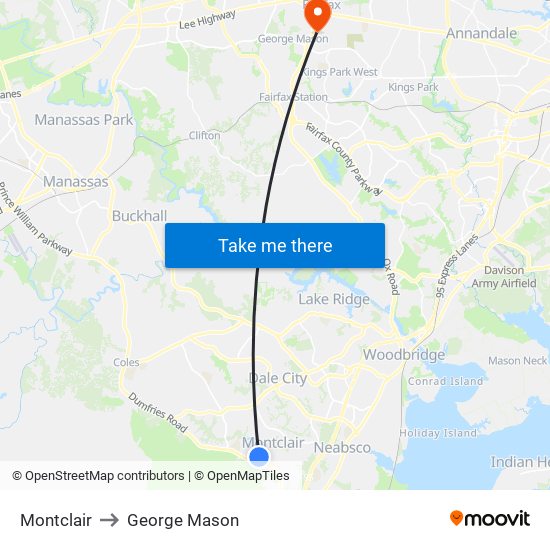 Montclair to George Mason map