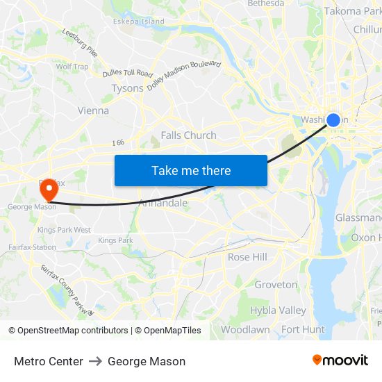 Metro Center to George Mason map